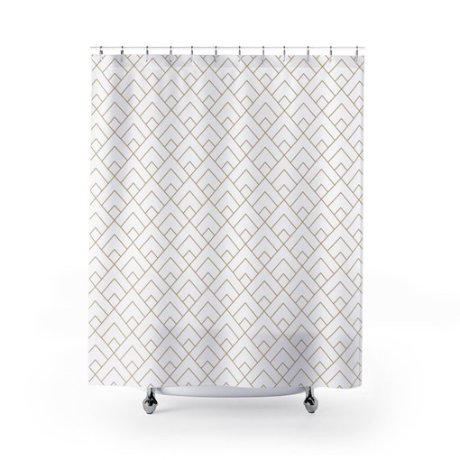 Art Deco Gold & White Tile Luxury Shower Curtain