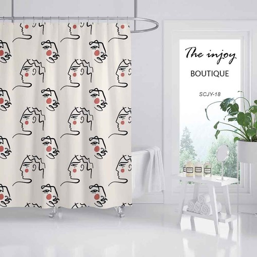 Art Line Pattern Shower Curtain | Simple Style Bath Decor | Waterproof & Washable | Customizable - Image 2