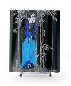 Art Nouveau Aubrey Beardsley Drawing Blue Tint Shower Curtain