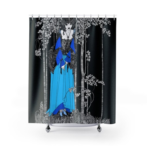 Art Nouveau Aubrey Beardsley Drawing Blue Tint Shower Curtain