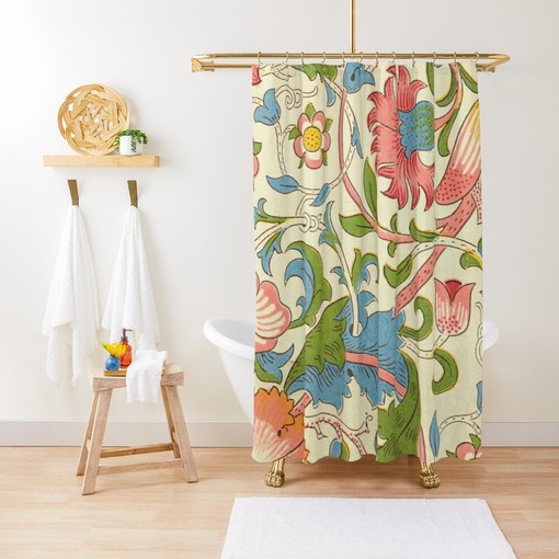 Art Nouveau Floral Shower Curtain with High-Quality Material and Hooks Included