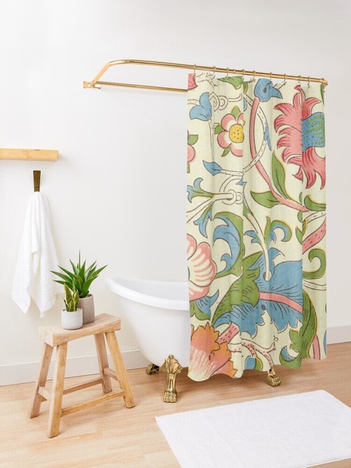 Art Nouveau Floral Shower Curtain with High-Quality Material and Hooks Included - Image 3