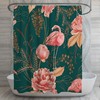 Art Nouveau Peony Patterned Shower Curtain with Flamingo Design for Your Vintage Bathroom