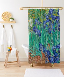 Art Nouveau Van Gogh Blue Flowers Shower Curtain with Waterproof Quality - Artistic and Elegant Bathroom Decor
