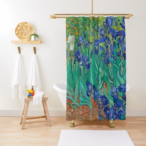 Art Nouveau Van Gogh Blue Flowers Shower Curtain with Waterproof Quality - Artistic and Elegant Bathroom Decor