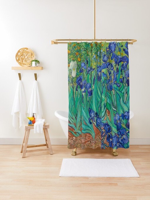 Art Nouveau Van Gogh Blue Flowers Shower Curtain with Waterproof Quality - Artistic and Elegant Bathroom Decor - Image 2