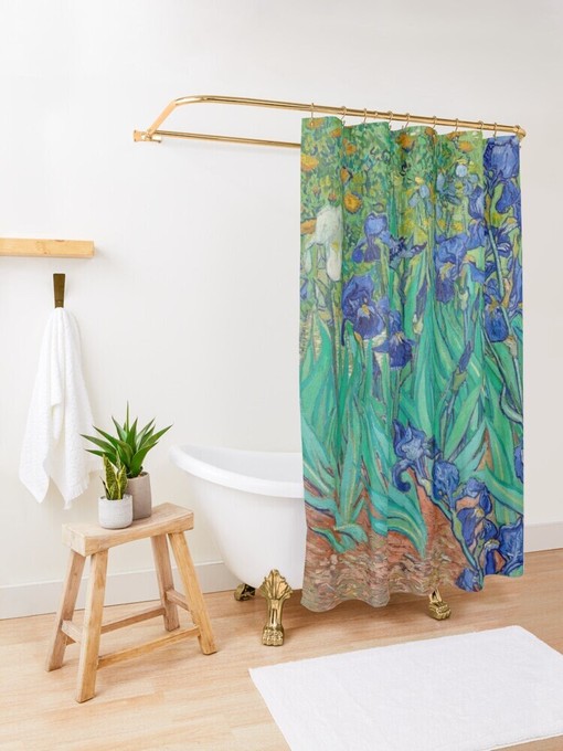 Art Nouveau Van Gogh Blue Flowers Shower Curtain with Waterproof Quality - Artistic and Elegant Bathroom Decor - Image 3