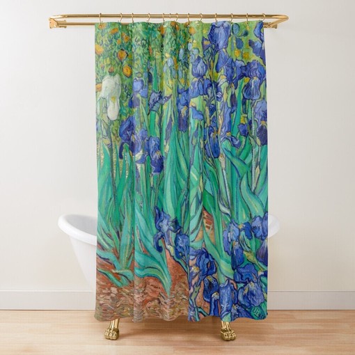 Art Nouveau Van Gogh Blue Flowers Shower Curtain with Waterproof Quality - Artistic and Elegant Bathroom Decor - Image 4