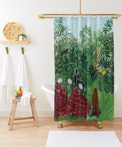 Artist Boho Shower Curtain - Henri Matisse Illustration with Monkeys - Eco-Friendly and Water-Resistant