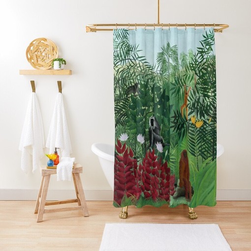 Artist Boho Shower Curtain - Henri Matisse Illustration with Monkeys - Eco-Friendly and Water-Resistant