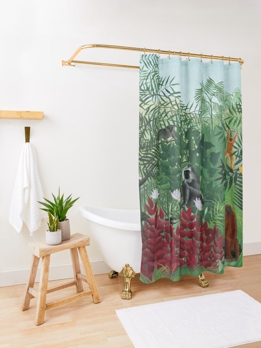 Artist Boho Shower Curtain - Henri Matisse Illustration with Monkeys - Eco-Friendly and Water-Resistant - Image 2