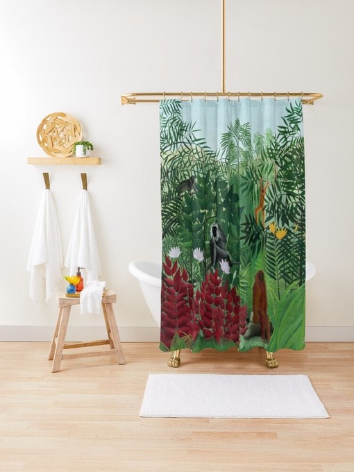 Artist Boho Shower Curtain - Henri Matisse Illustration with Monkeys - Eco-Friendly and Water-Resistant - Image 3