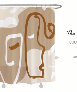 Artistic Female Face Shower Curtain - Abstract Line Art with Girls Face, Waterproof and Washable with Hooks