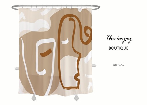 Artistic Female Face Shower Curtain - Abstract Line Art with Girls Face, Waterproof and Washable with Hooks