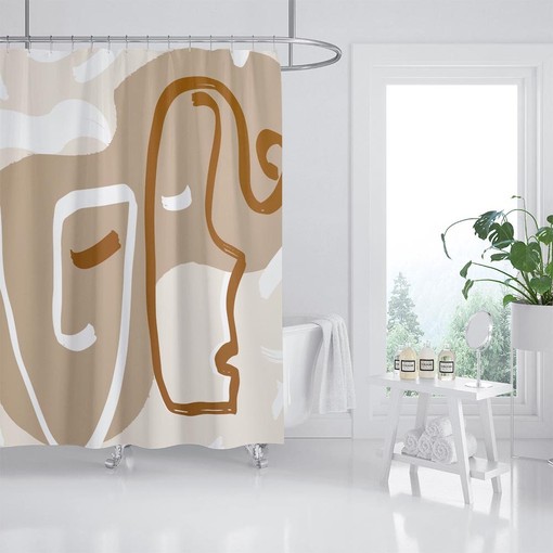 Artistic Female Face Shower Curtain - Abstract Line Art with Girls Face, Waterproof and Washable with Hooks - Image 2