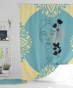 Artistic Line Drawing Modern Boho Woman's Face Sketch Shower Curtain Set