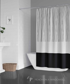 Artistic Post Modern Abstract Shower Curtain with Line Art Pattern for Modern Black and White Bath Decor