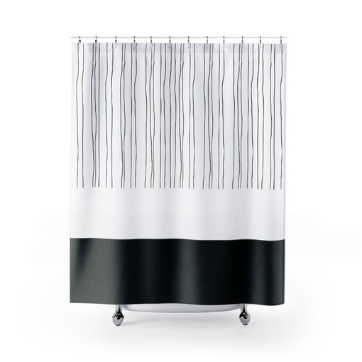 Artistic Post Modern Abstract Shower Curtain with Line Art Pattern for Modern Black and White Bath Decor - Image 3