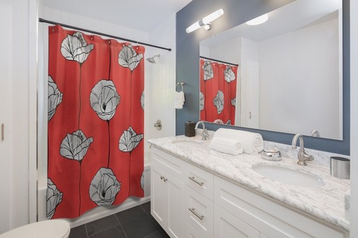 Artistic Touches for Your Bathroom with Boho Bath Curtain featuring Red Poppy Flowers and Floral Silver Decor - Image 2