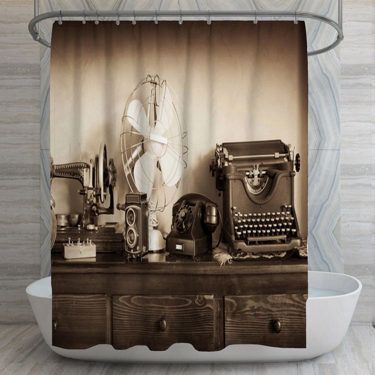 Artistic Vintage Appliances Shower Curtain for Your Retro Bathroom Decor