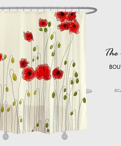 Artistic and Soothing Red Flower Shower Curtain with Extra Thick Curtains - Unique and Refreshing Bathroom Decor