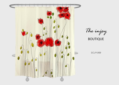 Artistic and Soothing Red Flower Shower Curtain with Extra Thick Curtains - Unique and Refreshing Bathroom Decor