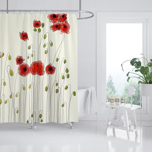 Artistic and Soothing Red Flower Shower Curtain with Extra Thick Curtains - Unique and Refreshing Bathroom Decor - Image 2