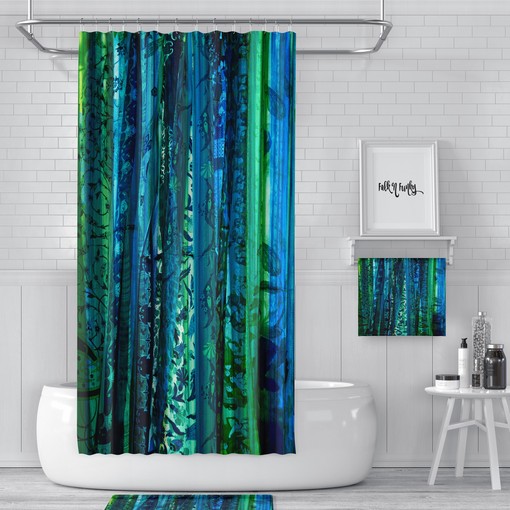 At Home Shower Curtains Blue Boho Shower Curtain with Gypsy Soul Print - Image 3