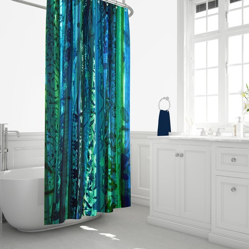 At Home Shower Curtains Blue Boho Shower Curtain with Gypsy Soul Print - Image 4