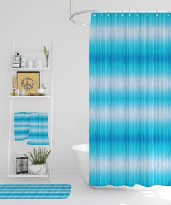 At Home Shower Curtains Gradient Blue Boho Shower Curtain with Optional Bath Mat and Towels