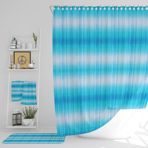 At Home Shower Curtains Gradient Blue Boho Shower Curtain with Optional Bath Mat and Towels - Image 2