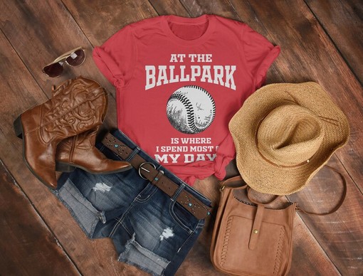 At the Ballpark is Where I Spend Most of My Days Unisex Tees with Softball Shirt and Baseball Shirt Quote - Image 3