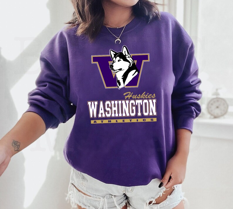Athletic Ncaa Washington Huskies Logo Sweatshirt, College Football Sportswear - Image 2