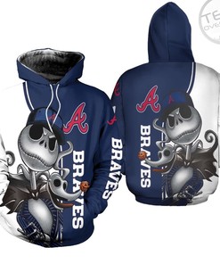 Atlanta Braves All Over Print 3D Zip-Up Hoodie with Jack Skellington and Zero Printful