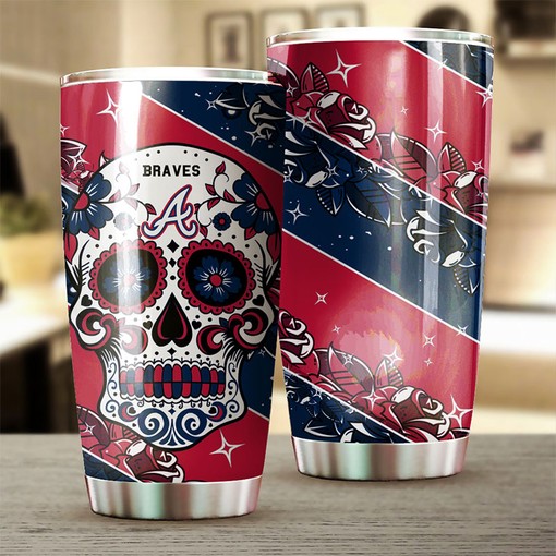 Atlanta Braves Bold Statement Skull MLB Tumbler with Custom Logo for Any Fan - Image 2