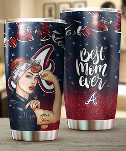 Atlanta Braves MLB Tumbler for Strong Best Mom Ever with Personalized Flourish