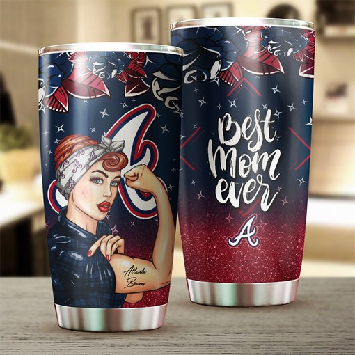Atlanta Braves MLB Tumbler for Strong Best Mom Ever with Personalized Flourish