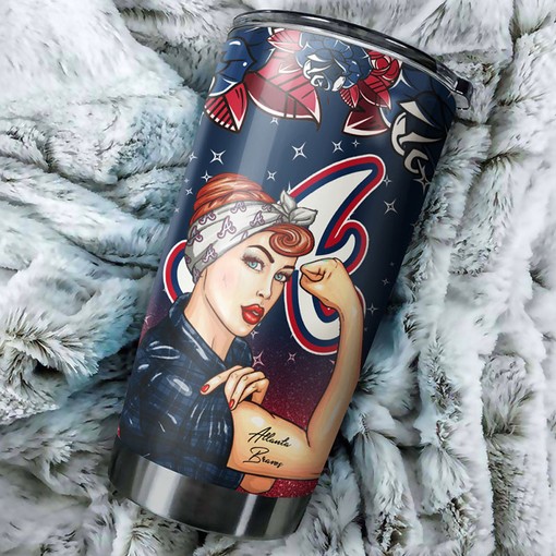 Atlanta Braves MLB Tumbler for Strong Best Mom Ever with Personalized Flourish - Image 2