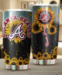 Atlanta Braves MLB Tumbler with Gorgeous Sunflower Design and Iconic Logo
