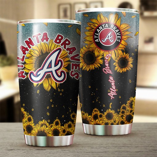 Atlanta Braves MLB Tumbler with Gorgeous Sunflower Design and Iconic Logo