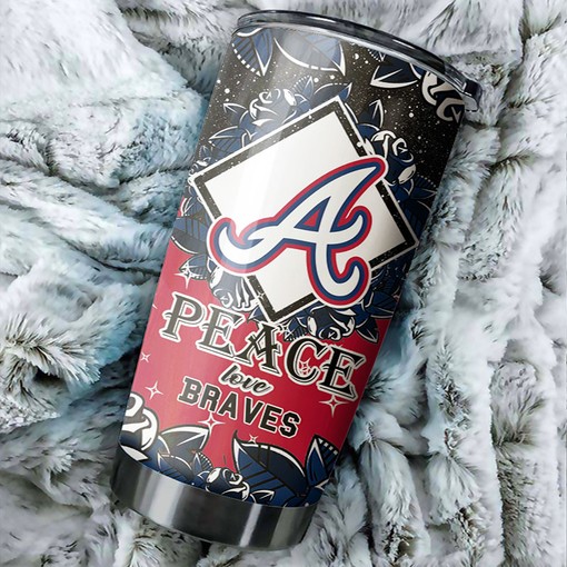 Atlanta Braves Peace and Love Edition MLB Tumbler - Baseball Mom Tumbler Ideas