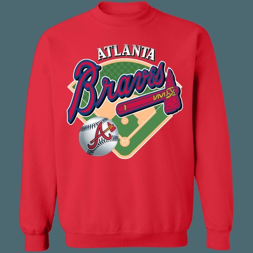Atlanta Braves Vintage MLB Crewneck Sweatshirt Hoodie Shirt for Baseball Fans - Vintage Style - Image 2