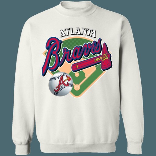 Atlanta Braves Vintage MLB Crewneck Sweatshirt Hoodie Shirt for Baseball Fans - Vintage Style - Image 4