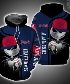 Atlanta Braves and Jack Skellington 3D Hoodie in All Over Print with Festive Design