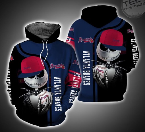 Atlanta Braves and Jack Skellington 3D Hoodie in All Over Print with Festive Design