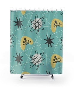 Atomic Boomerang Mid Century Modern Shower Curtain | Vintage Bathroom Decor 1960s Style | Print Shower Curtains