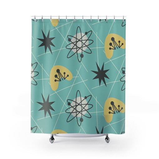 Atomic Boomerang Mid Century Modern Shower Curtain | Vintage Bathroom Decor 1960s Style | Print Shower Curtains