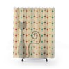 Atomic Cat Retro Starburst Teal Shower Curtain for MCM Bathroom