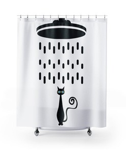 Atomic Cat Shower Head Retro Shower Curtain for MCM Flair