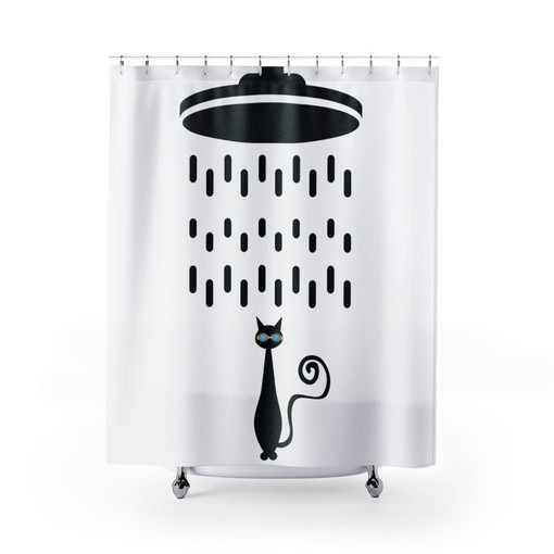 Atomic Cat Shower Head Retro Shower Curtain for MCM Flair